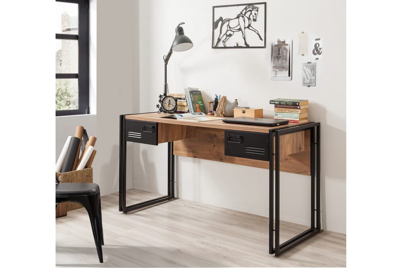 Sapphira Skrivebord 139 cm med Oppbevaring 2 Skuffer - Tre/Svart - Møbler - Bord - Kontorbord - Skrivebord