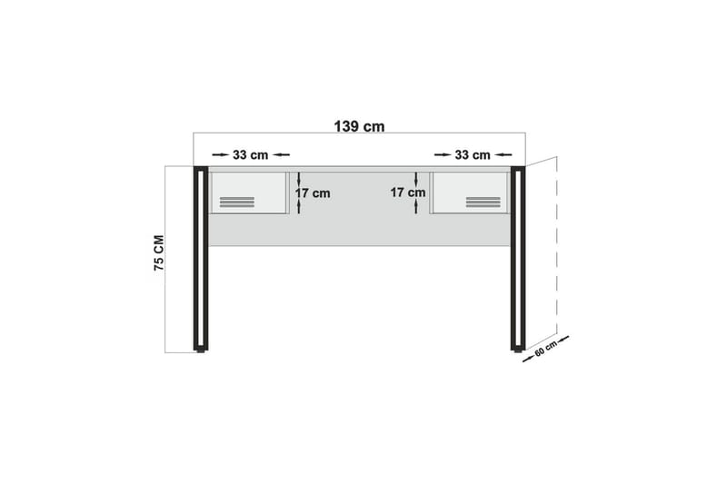 Sapphira Skrivebord 139 cm med Oppbevaring 2 Skuffer - Tre/Svart - Møbler - Bord - Kontorbord - Skrivebord