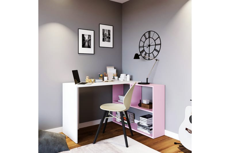 Sardunya Skrivebord 120 cm med Oppbevaringshyller - Hvit/Rosa - Skrivebord