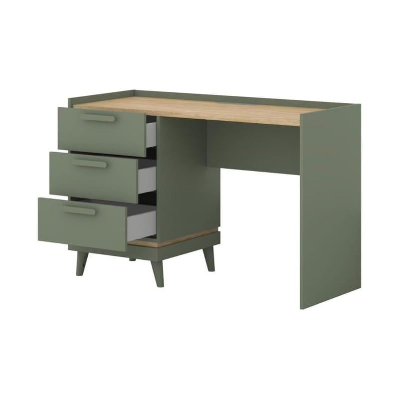 Skrivebord Scandi med 3 skuffer - Falmet grønn - Oljet eik - Møbler - Bord - Kontorbord - Skrivebord
