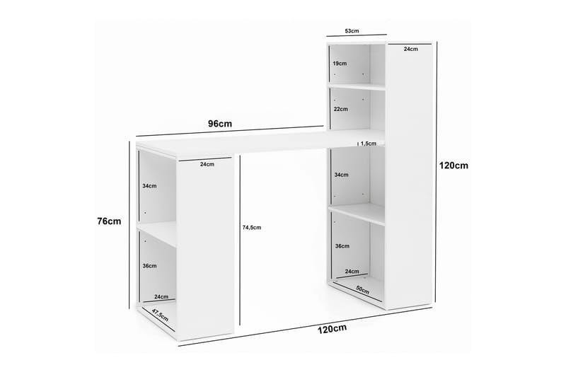 Shuping Skrivebord 120 cm med Oppbevaringshyller - Hvit - Møbler - Bord - Kontorbord - Skrivebord