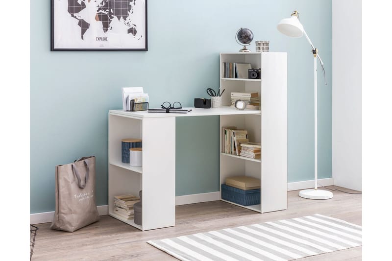 Shuping Skrivebord 120 cm med Oppbevaringshyller - Hvit - Møbler - Bord - Kontorbord - Skrivebord