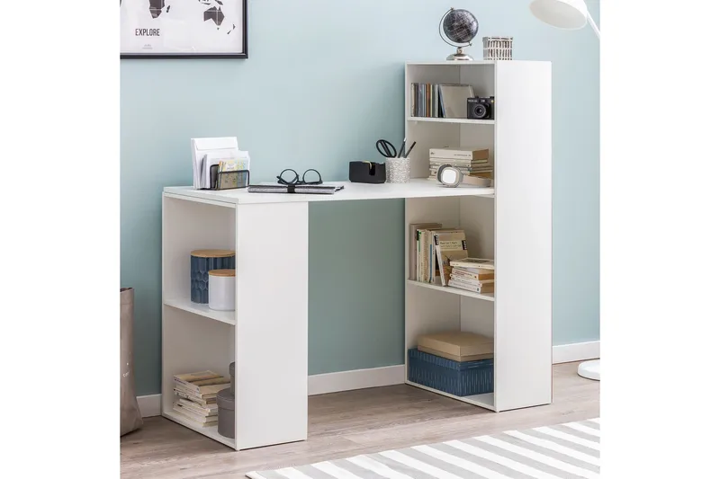 Shuping Skrivebord 120 cm med Oppbevaringshyller - Hvit - Møbler - Bord - Kontorbord - Skrivebord