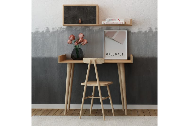 Skaberg Skrivebord 100 cm med Oppbevaring Vegghylle - Grå/Tre - Skrivebord