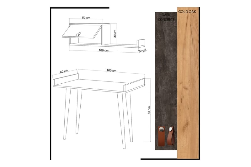 Skaberg Skrivebord 100 cm med Oppbevaring Vegghylle - Grå/Tre - Møbler - Bord - Kontorbord - Skrivebord