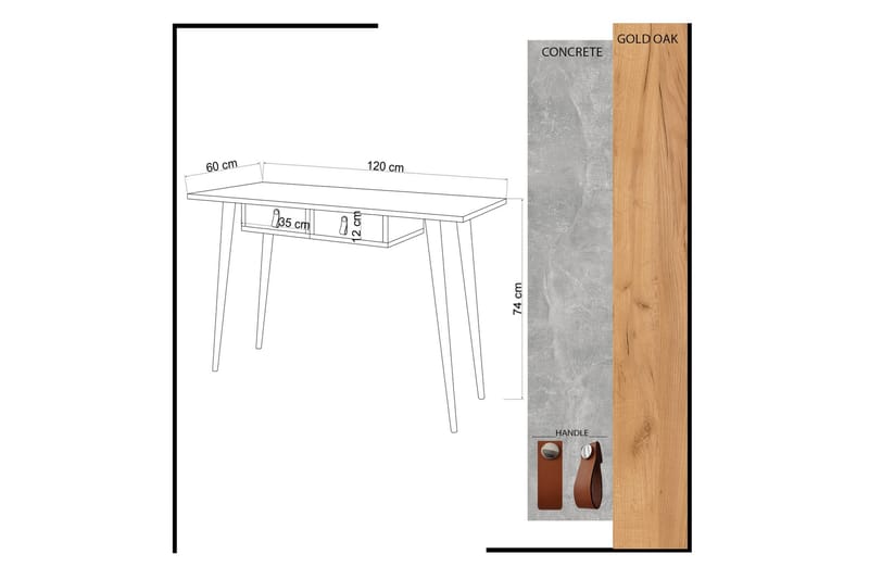 Skaberg Skrivebord 120 cm med Oppbevaring 2 Skuffer - Gull/Natur/Gul - Skrivebord