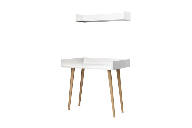 Skaberg Skrivebord 90 cm med Oppbevaring Vegghylle - Hvit/Natur - Møbler - Bord - Kontorbord - Skrivebord