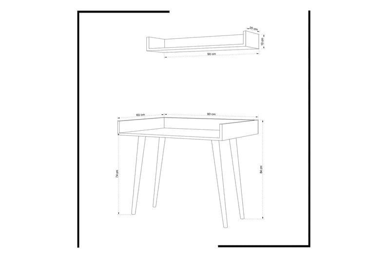Skaberg Skrivebord 90 cm med Oppbevaring Vegghylle - Hvit/Natur - Møbler - Bord - Kontorbord - Skrivebord