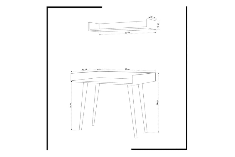 Skaberg Skrivebord 90 cm med Oppbevaring Vegghylle - Hvit/Natur - Skrivebord