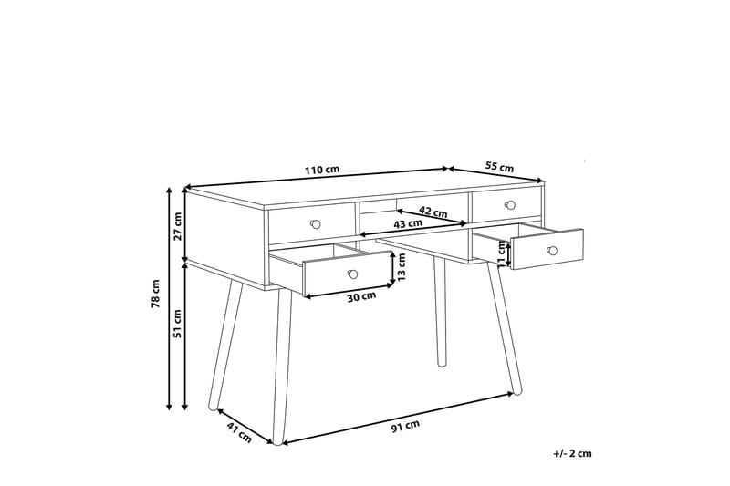 Skrivebord 110 x 55 cm Hvit LEVIN - Hvit - Skrivebord