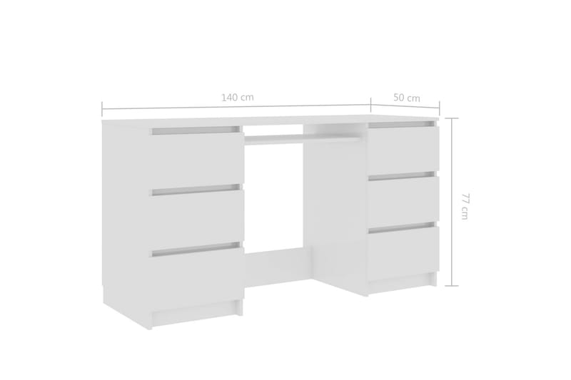 Skrivebord høyglans hvit 140x50x77 cm sponplate - Hvit - Skrivebord