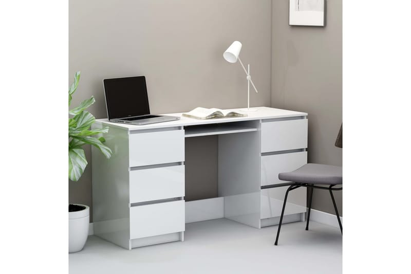 Skrivebord høyglans hvit 140x50x77 cm sponplate - Hvit - Møbler - Bord - Kontorbord - Skrivebord