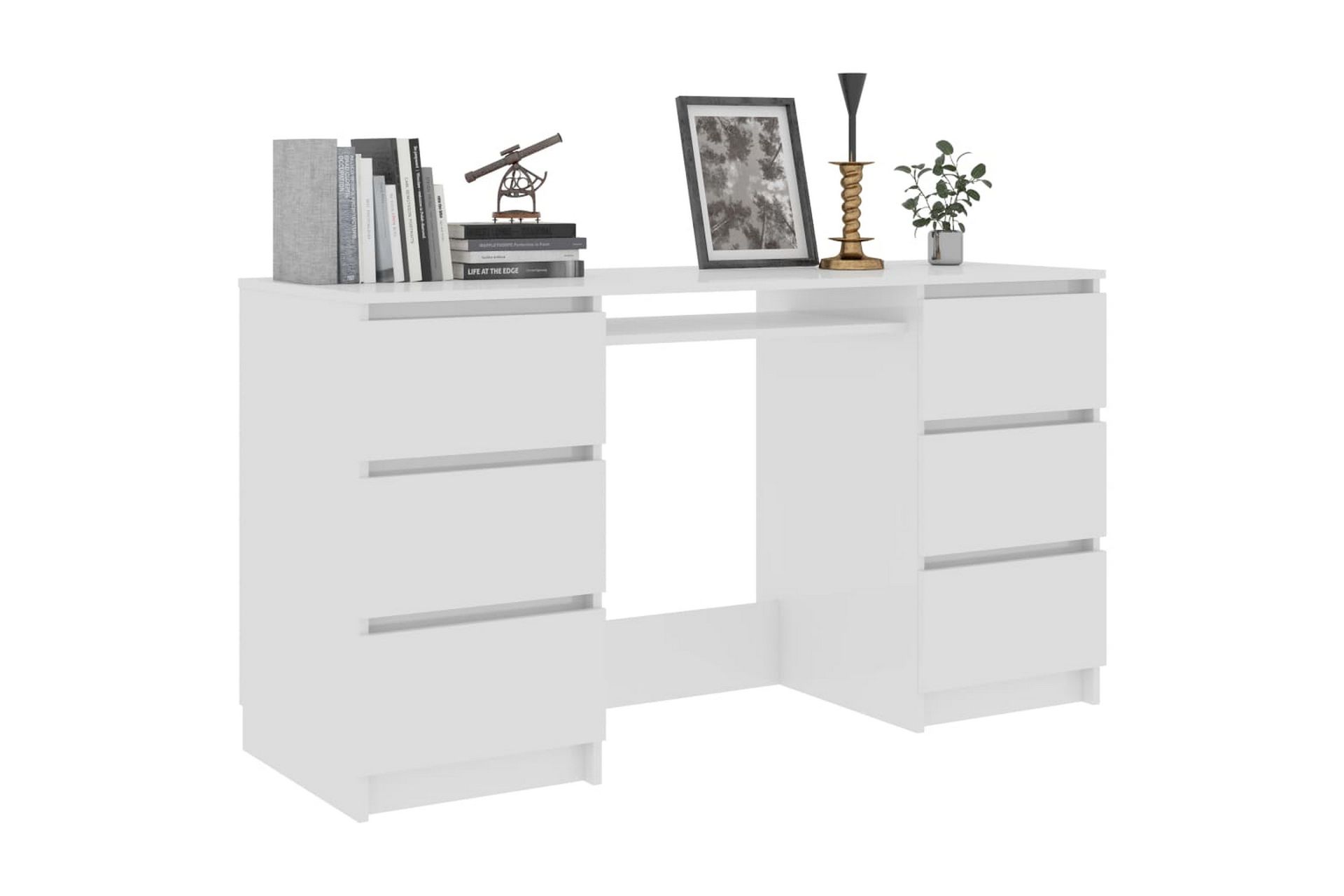 Skrivebord høyglans hvit 140x50x77 cm sponplate - Hvit - Møbler - Bord - Kontorbord - Skrivebord