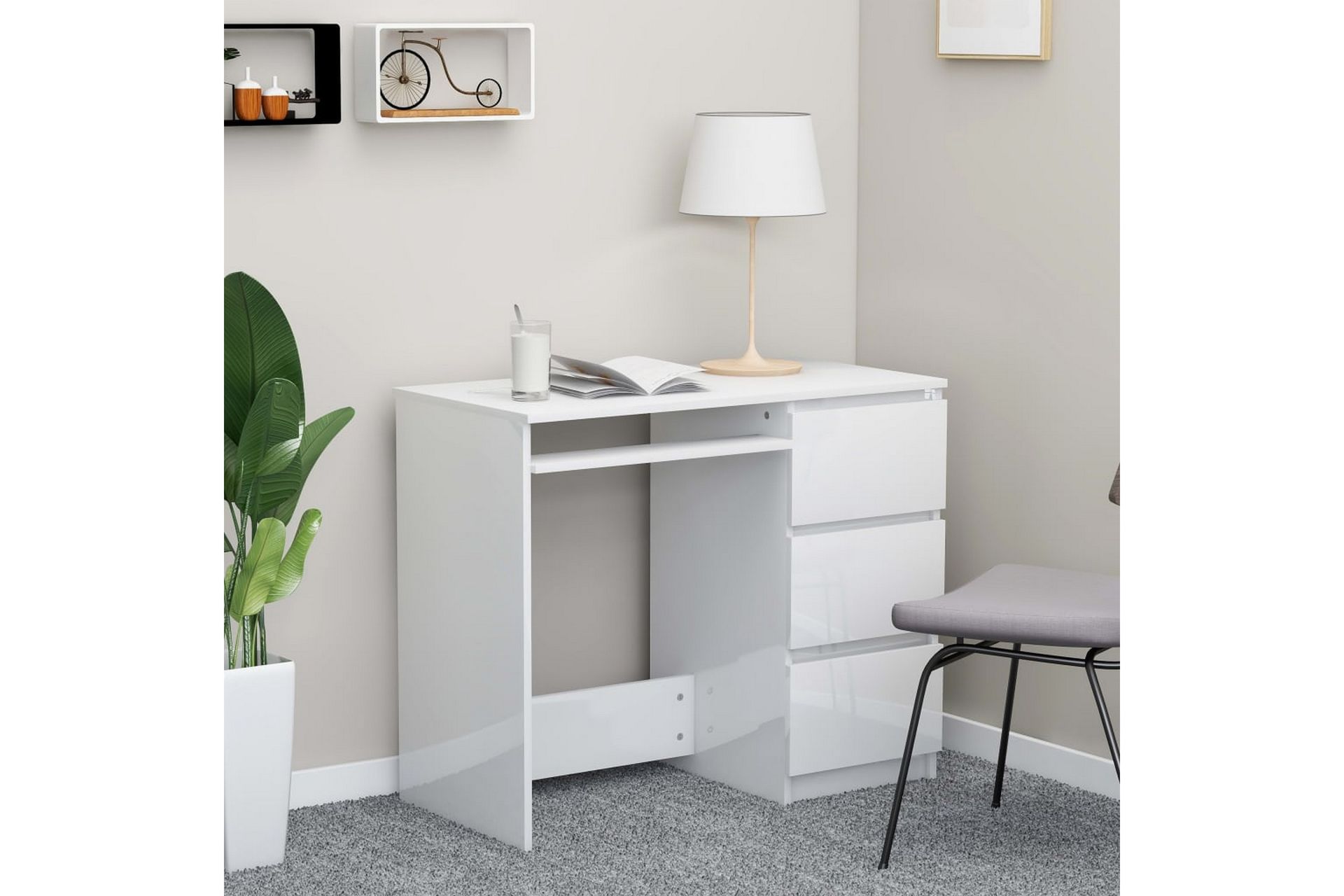 Skrivebord høyglans hvit 90x45x76 cm sponplate - Hvit - Møbler - Bord - Kontorbord - Skrivebord