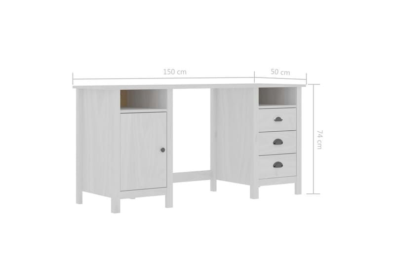 Skrivebord Hill Range hvit 150x50x74 cm heltre furu - Skrivebord