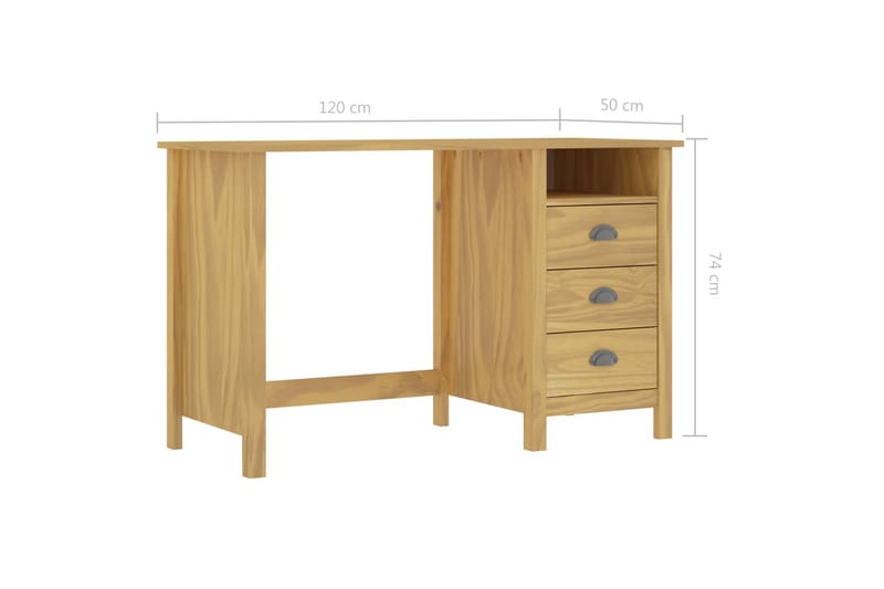 Skrivebord Hill Range med 3 skuffer 120x50x74 cm heltre furu - Skrivebord