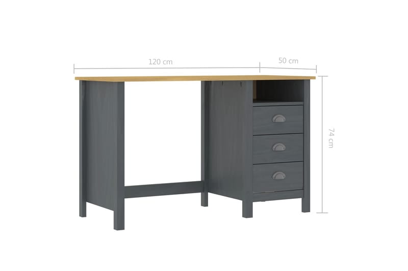 Skrivebord Hill Range med 3 skuffer grå 120x50x74cm - Skrivebord