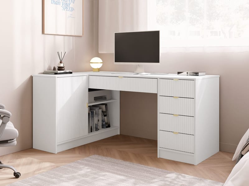 skrivebord Hjørneskrivebord TIRENO hvit - Møbler - Bord - Kontorbord - Skrivebord - Hjørneskrivebord