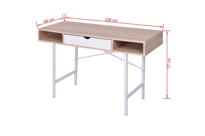 Skrivebord med 1 skuff eik og hvit - Skrivebord