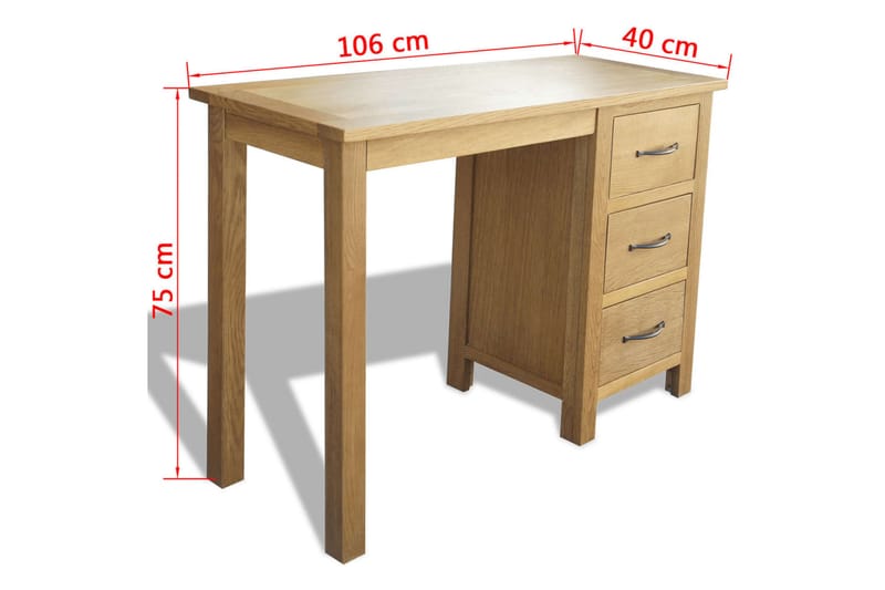 Skrivebord med 3 skuffer 106x40x75 cm heltre eik - Skrivebord