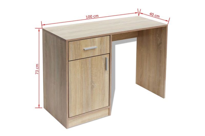 Skrivebord med Skuff og Skap Eik 100x40x73 cm - Møbler - Bord - Kontorbord - Skrivebord