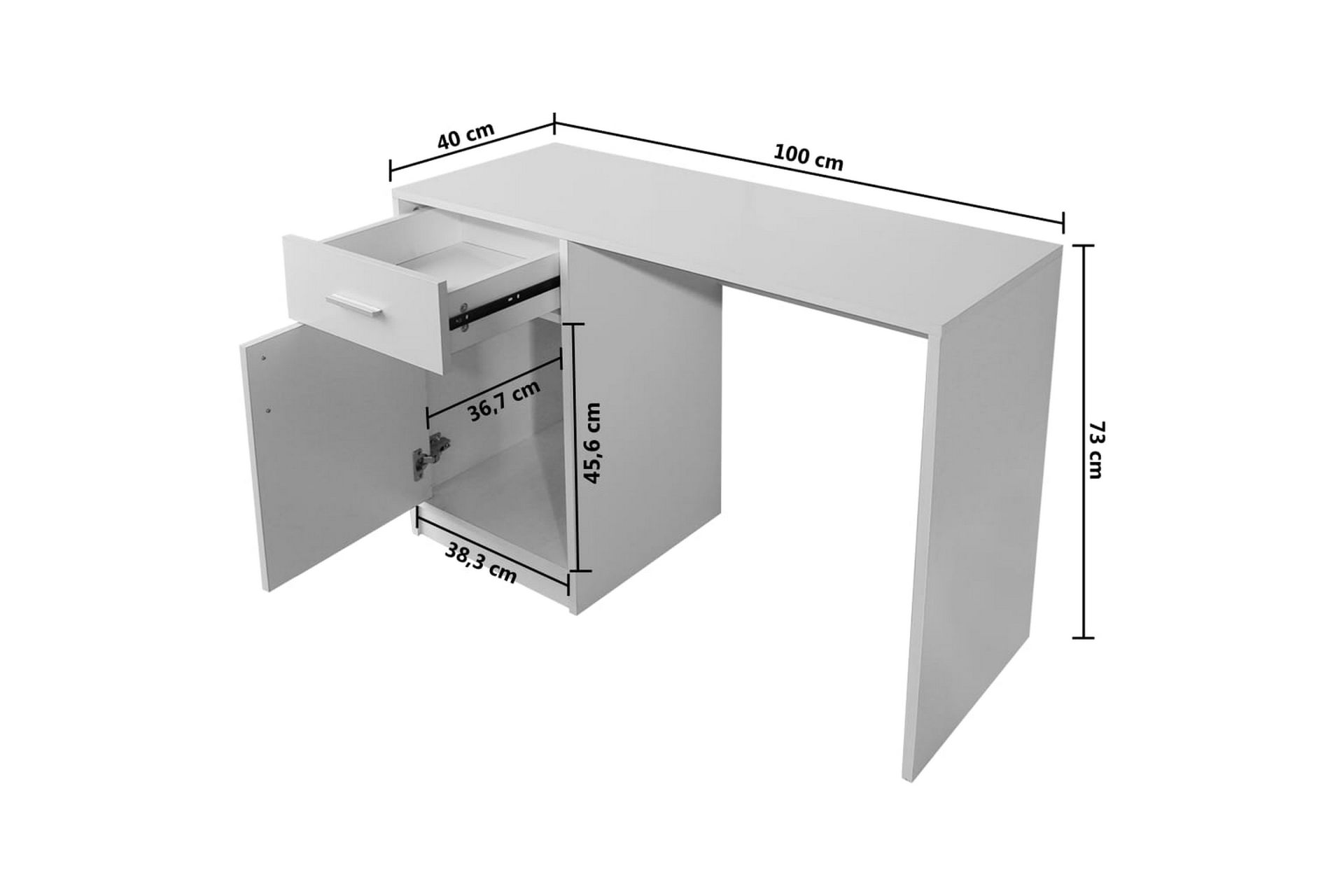Skrivebord med Skuff og Skap Hvit 100x40x73 cm - Møbler - Bord - Kontorbord - Skrivebord