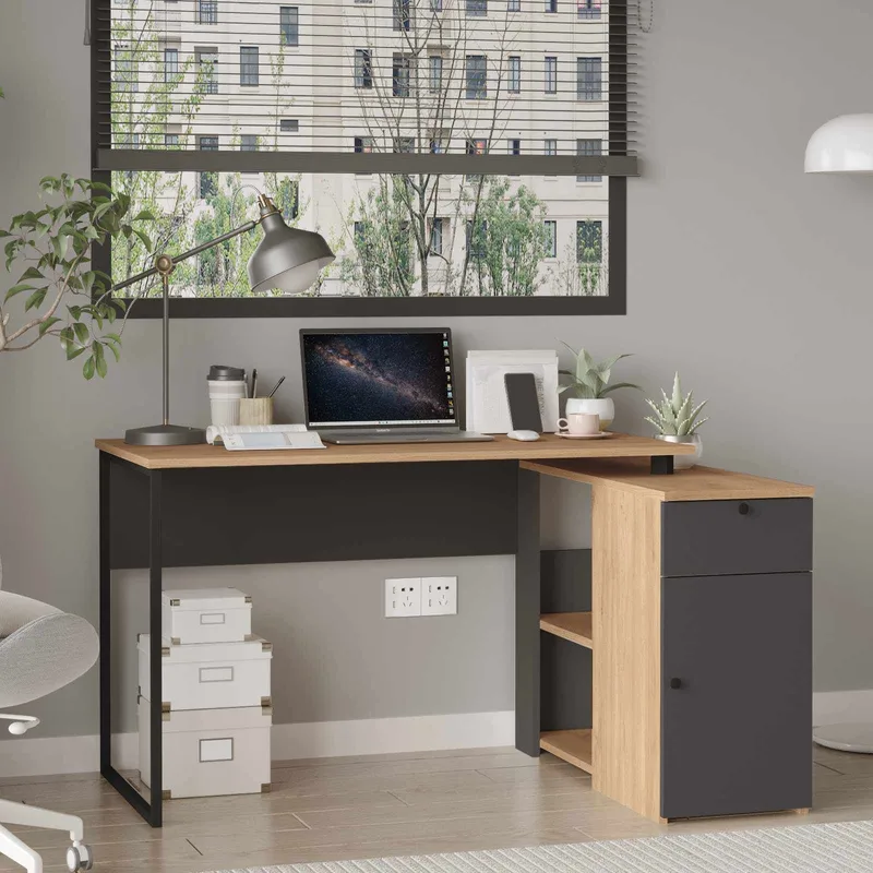 Skrivebord Skye Decor Cleo Shelf (129,8 x 70 x 90 cm) Natural Anthracite - Naturlig og antrasitt - Møbler - Bord - Kontorbord - Skrivebord