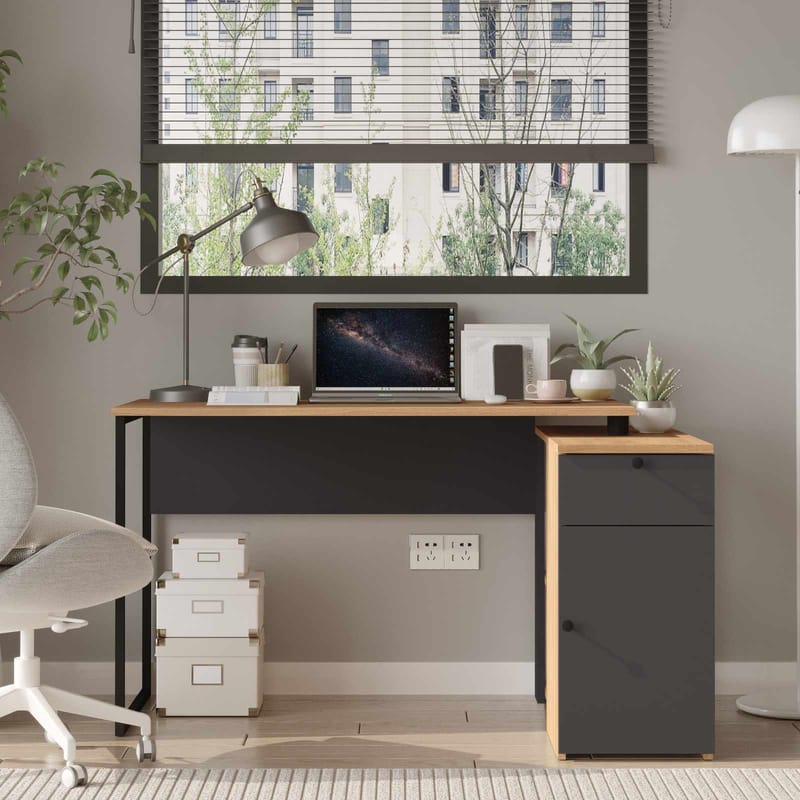 Skrivebord Skye Decor Cleo Shelf (129,8 x 70 x 90 cm) Natural Anthracite - Naturlig og antrasitt - Møbler - Bord - Kontorbord - Skrivebord