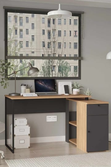Skrivebord Skye Decor Cleo Shelf (129,8 x 70 x 90 cm) Natural Anthracite - Naturlig/Antrasitt - Møbler - Bord - Kontorbord - Skrivebord