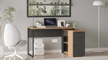 Skrivebord Skye Decor Cleo Shelf (129,8 x 70 x 90 cm) Natural Anthracite - Naturlig/Antrasitt - Møbler - Bord - Kontorbord - Skrivebord