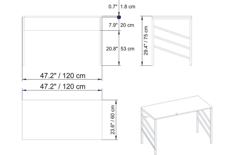 Sotinge Skrivebord 120 cm - Hvit - Møbler - Bord - Kontorbord - Skrivebord