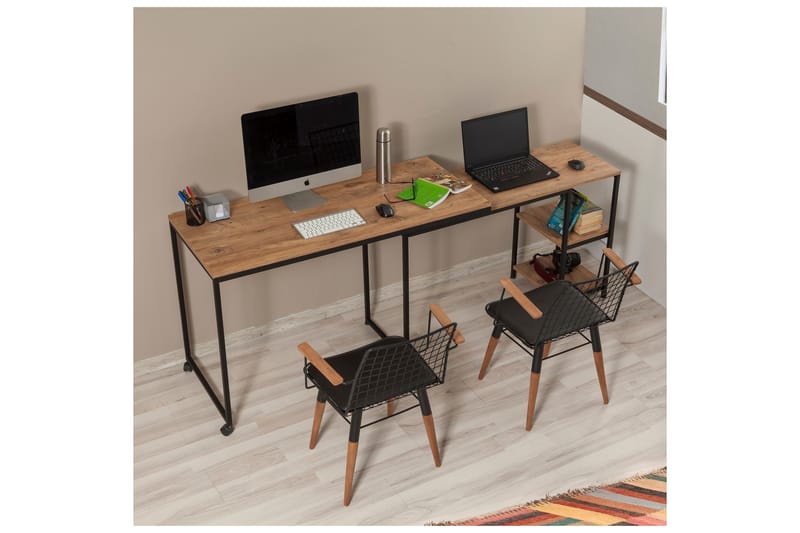 Soubiran Skrivebord 127 cm med Oppbevaringshyller - Natur/Svart - Møbler - Bord - Kontorbord - Skrivebord