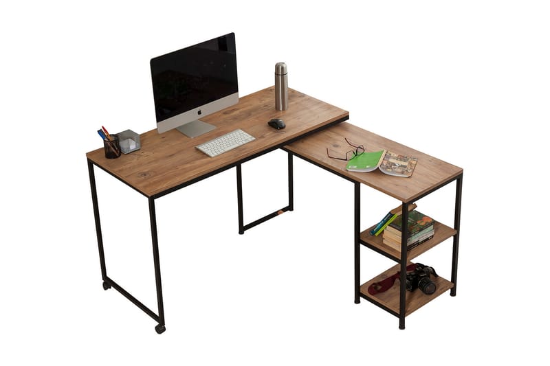 Soubiran Skrivebord 127 cm med Oppbevaringshyller - Natur/Svart - Møbler - Bord - Kontorbord - Skrivebord