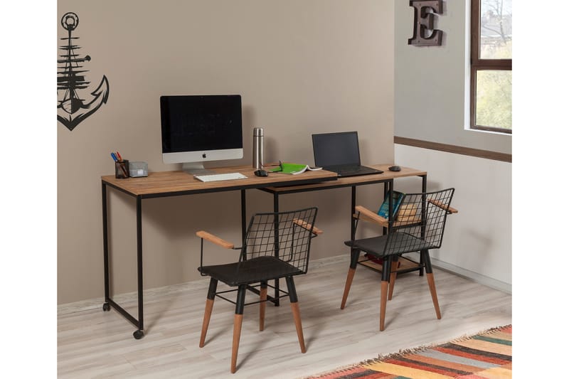 Soubiran Skrivebord 127 cm med Oppbevaringshyller - Natur/Svart - Møbler - Bord - Kontorbord - Skrivebord