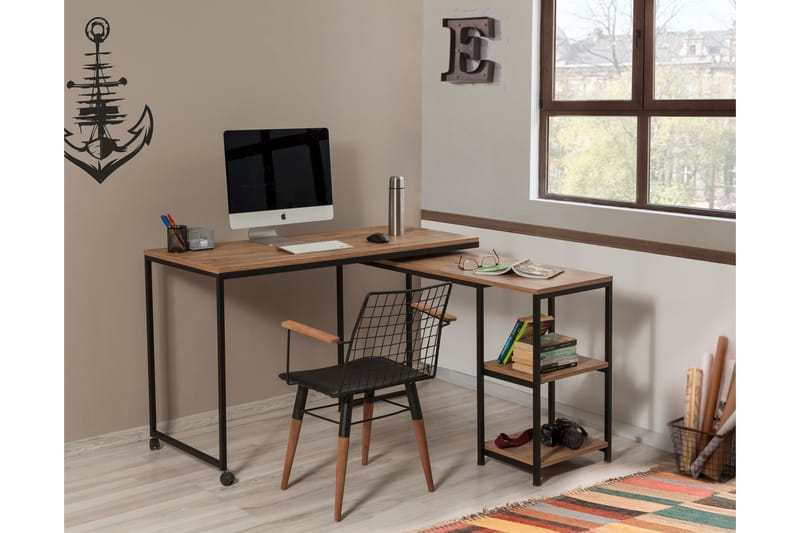Soubiran Skrivebord 127 cm med Oppbevaringshyller - Natur/Svart - Møbler - Bord - Kontorbord - Skrivebord