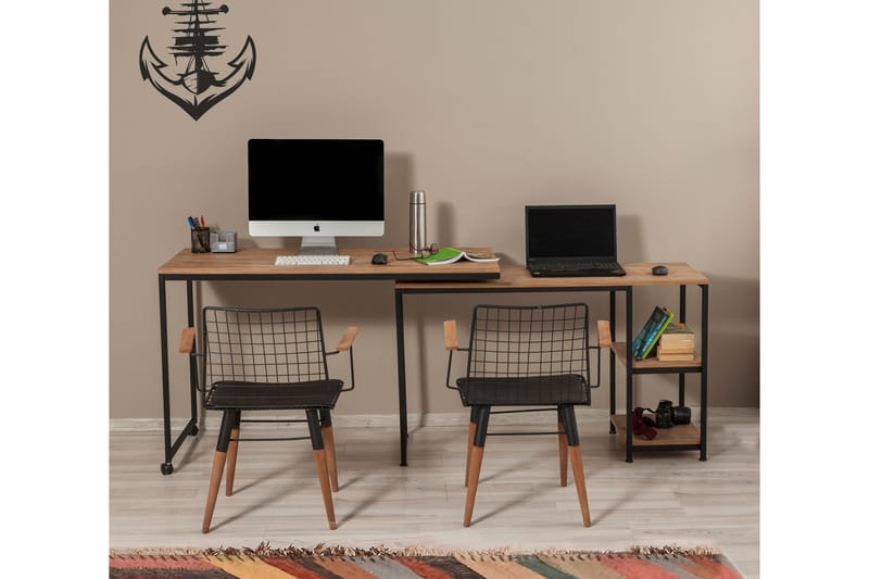 Soubiran Skrivebord 127 cm med Oppbevaringshyller - Natur/Svart - Møbler - Bord - Kontorbord - Skrivebord
