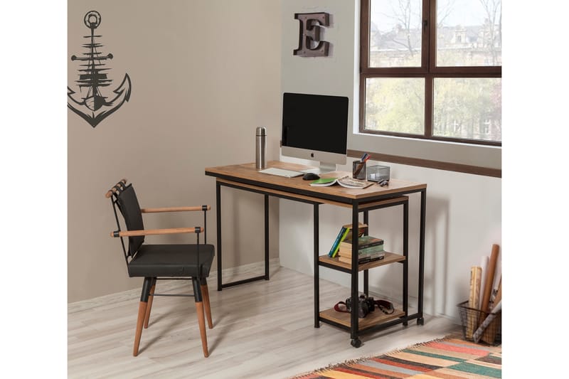 Soubiran Skrivebord 127 cm med Oppbevaringshyller - Natur/Svart - Møbler - Bord - Kontorbord - Skrivebord