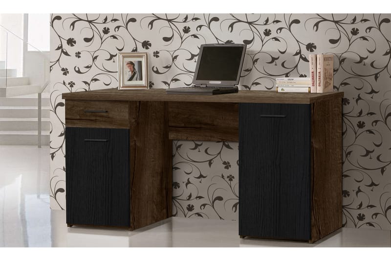 Sredets Skrivebord 110 cm 3 Skap - Brun/Svart - Møbler - Bord - Kontorbord - Skrivebord