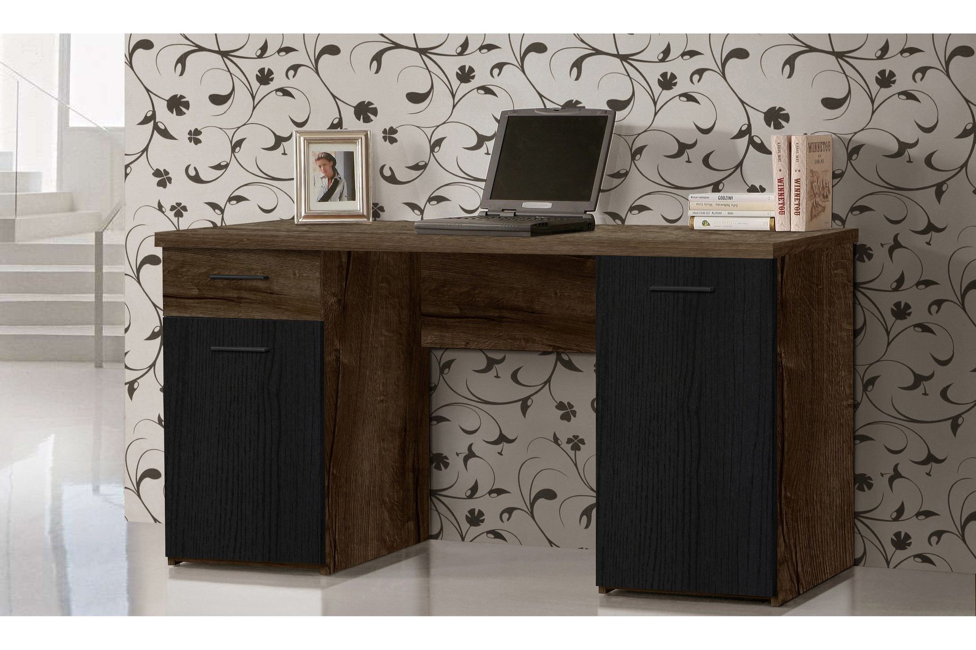 Sredets Skrivebord 110 cm 3 Skap - Brun/Svart