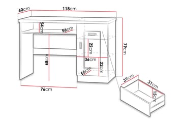 Tadeusz Skrivebord 118 cm med Oppbevaring Skuffer+Hylle+Skap - Mørkebrun - Møbler - Bord - Kontorbord - Skrivebord