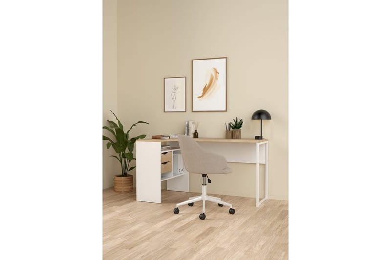 Taketo Hjørneskrivebord 145 cm - Hvit/Natur - Møbler - Bord - Kontorbord - Skrivebord - Hjørneskrivebord