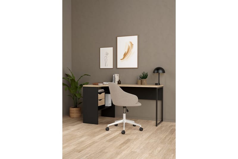 Taketo Hjørneskrivebord 145 cm - Mørk grå/Natur - Møbler - Bord - Kontorbord - Skrivebord - Hjørneskrivebord