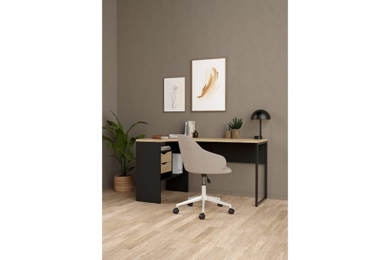 Taketo Hjørneskrivebord 145 cm - Mørk grå/Natur - Møbler - Bord - Kontorbord - Skrivebord - Hjørneskrivebord