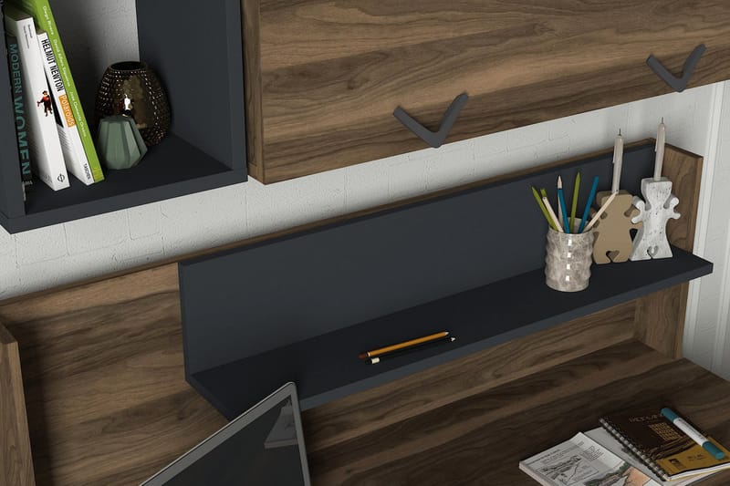 Tera Home Skrivebord 120 cm med Oppbevaring Skuffer + Hyller - Valnøttsbrun/Mørkegrå - Skrivebord