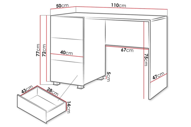 Tessan Skrivebord 110 cm med Oppbevaring - Svart - Møbler - Bord - Kontorbord - Skrivebord