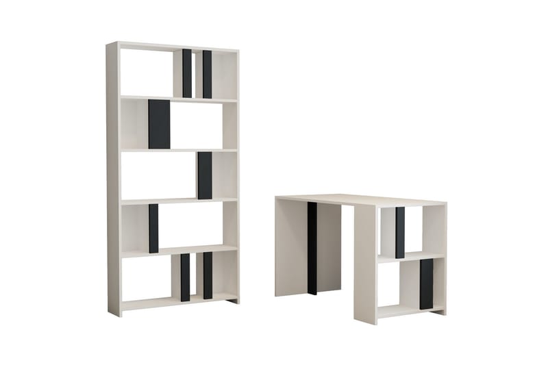 Timiza Skrivebord 120 cm med Oppbevaring Hylle + Bokhylle - Hvit/Antrasitt - Møbler - Bord - Kontorbord - Skrivebord