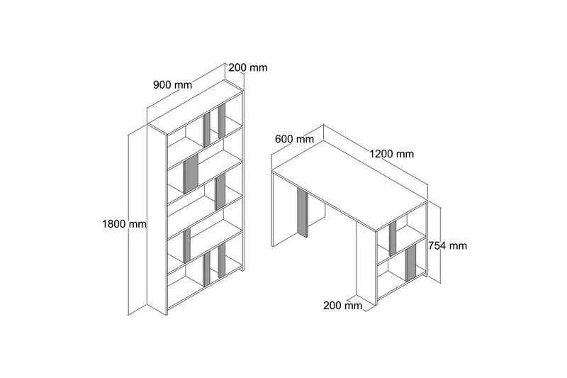Timiza Skrivebord 120 cm med Oppbevaring Hylle + Bokhylle - Hvit/Valnøttsbrun - Møbler - Bord - Kontorbord - Skrivebord