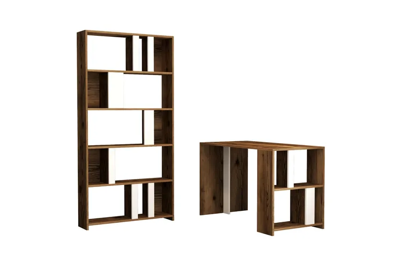 Timiza Skrivebord 120 cm med Oppbevaring Hylle + Bokhylle - Mørkebrun - Møbler - Bord - Kontorbord - Skrivebord