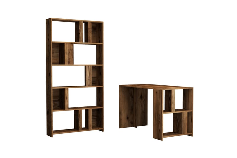 Timiza Skrivebord 120 cm med Oppbevaring Hylle + Bokhylle - Valnøttsbrun - Møbler - Bord - Kontorbord - Skrivebord
