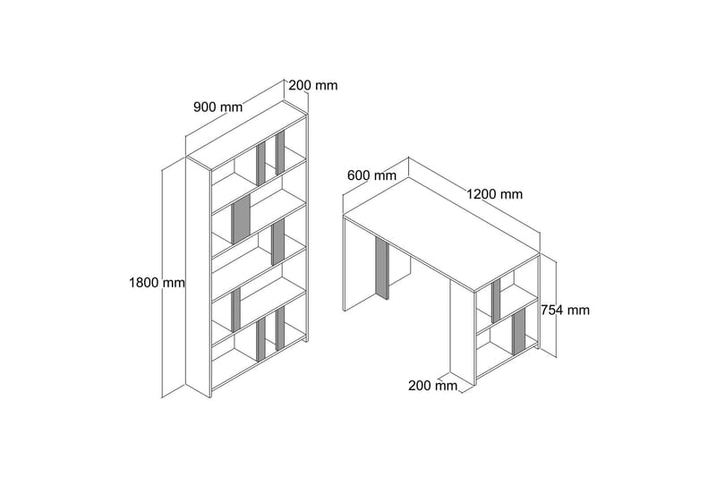 Timiza Skrivebord 120 cm med Oppbevaring Hylle Marmormønster - Hvit/Svart - Møbler - Bord - Kontorbord - Skrivebord